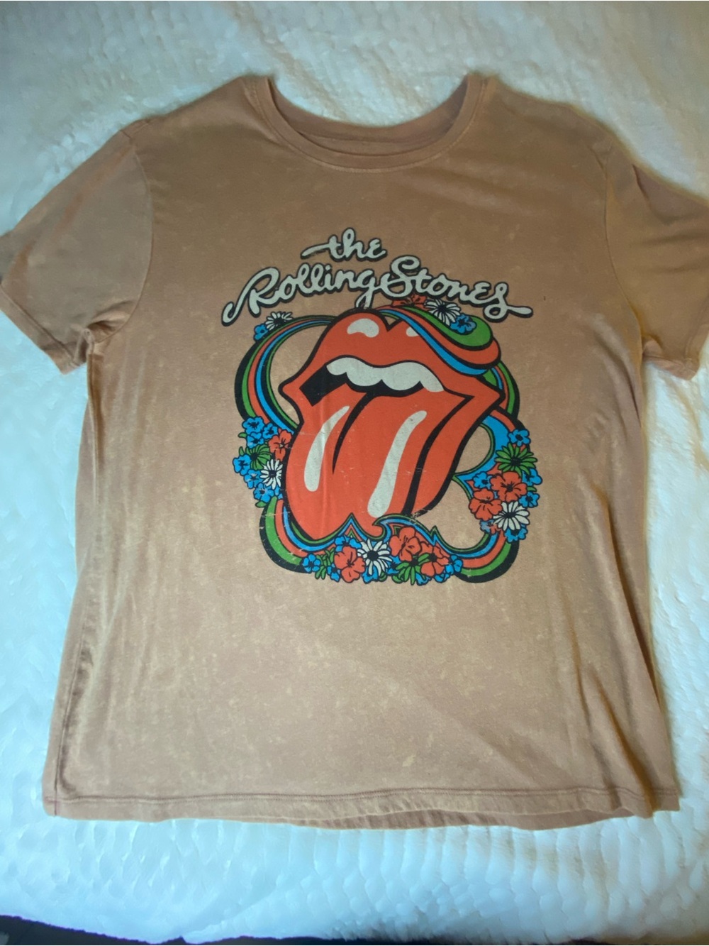 The Rolling Stones Women’s M Floral Tongue Graphic T-Shirt Tan